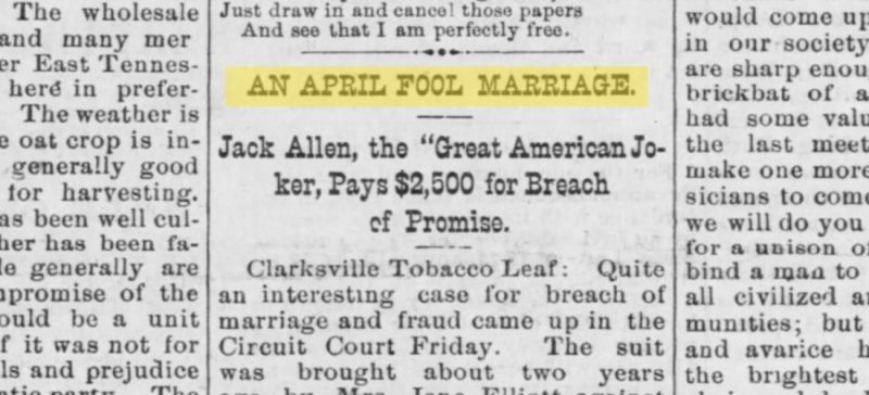 Imagen: parte del periódico del 19 de junio de 1879 en Tennessee (Newspapers.com)